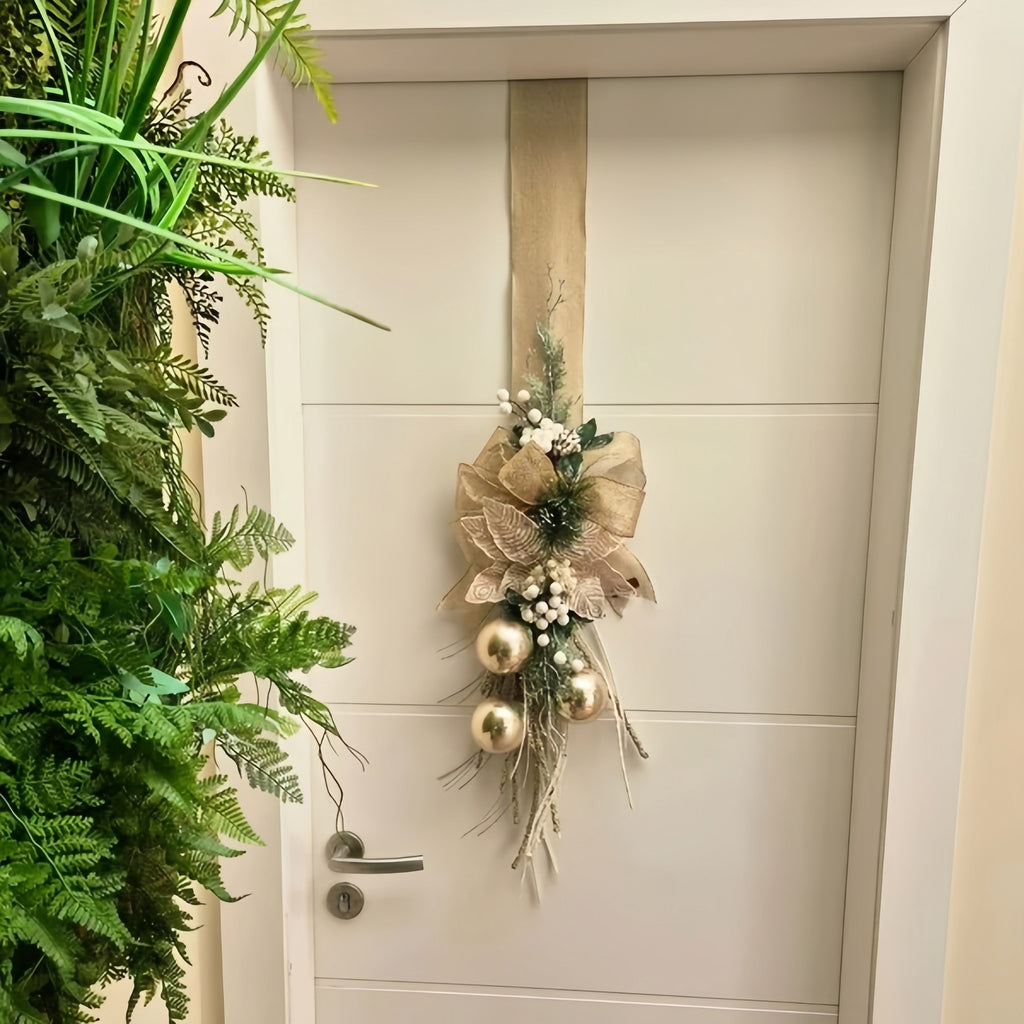 🎄Early Christmas Sale🔥Glam Gold Christmas Door Ribbon with Ornaments & Greenery