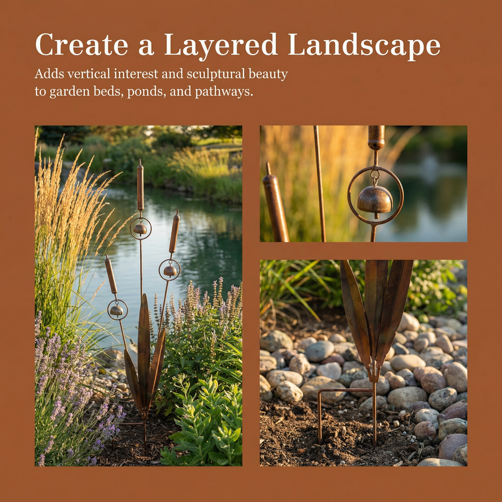 Triple Cattail Garden Stake
