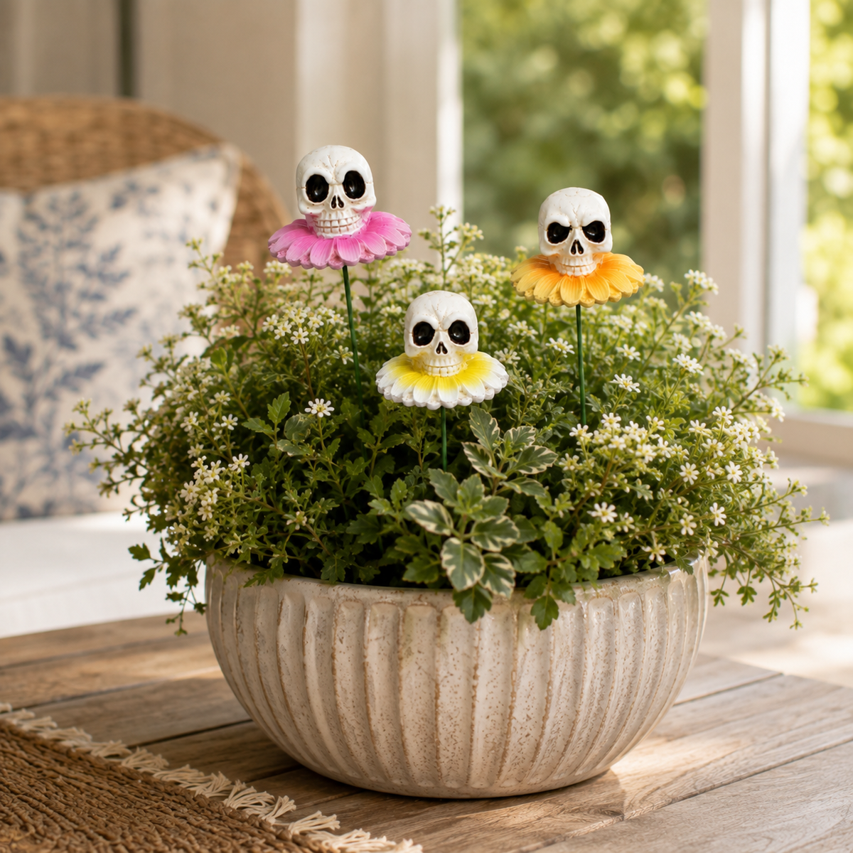 3pcs/Lot Gothic Dark Skull And Flower Figurine