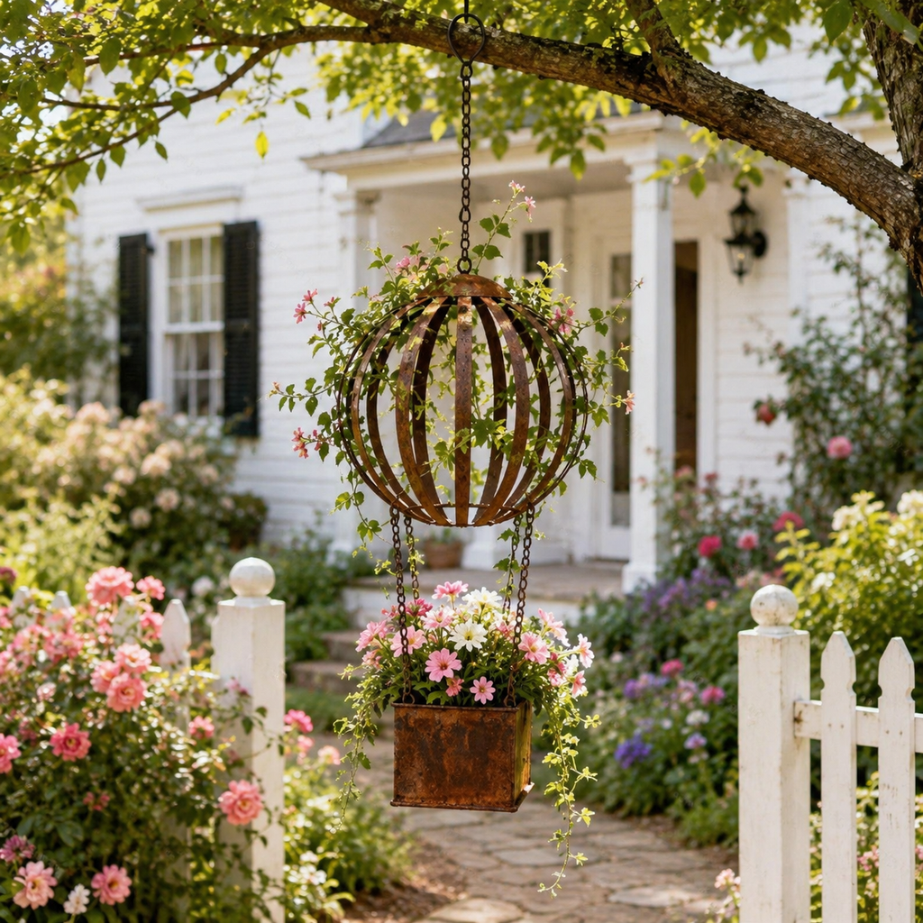 Vintage Hot Air Balloon Hanging Planter