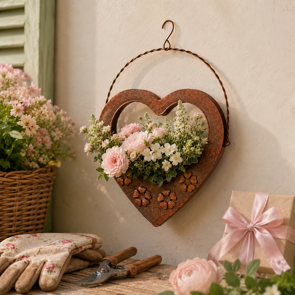 Rustic Heart Metal Hanging Planter