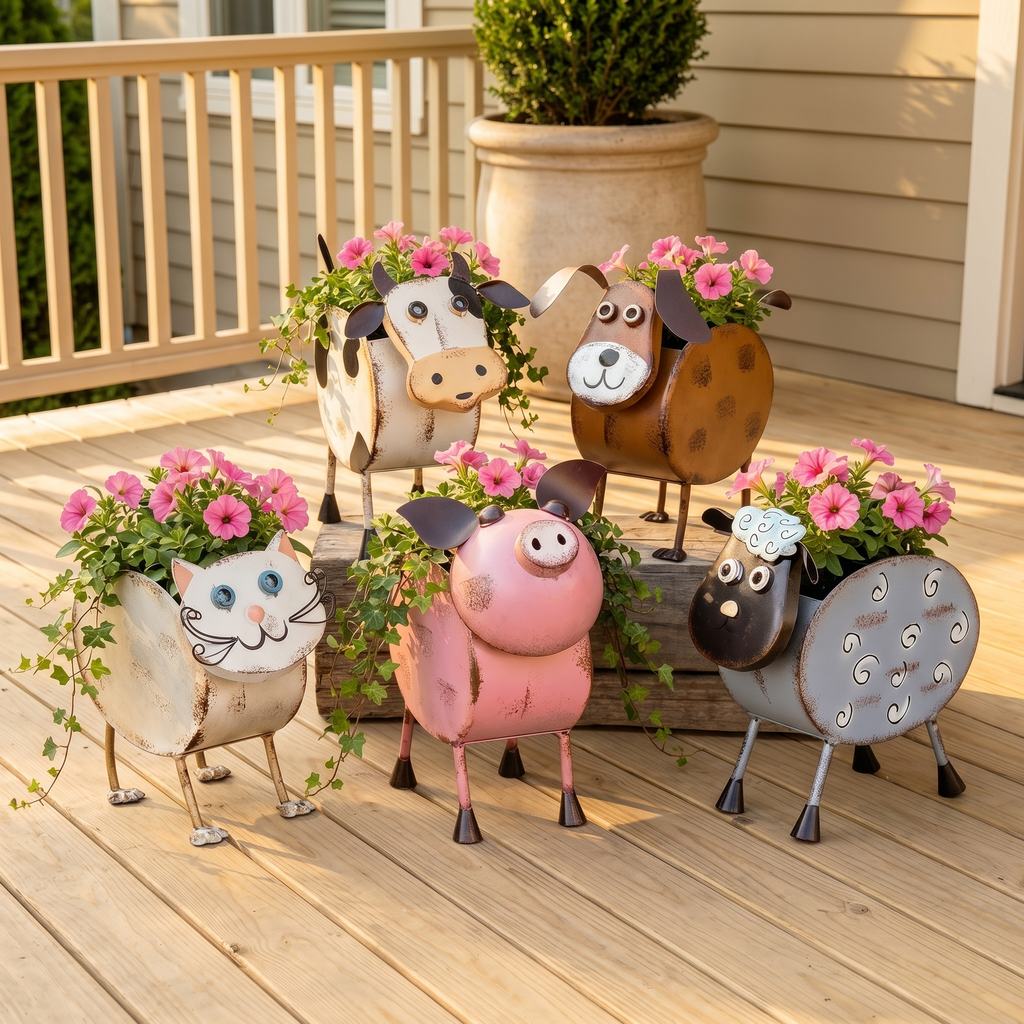 Metal Farm Animal Planters