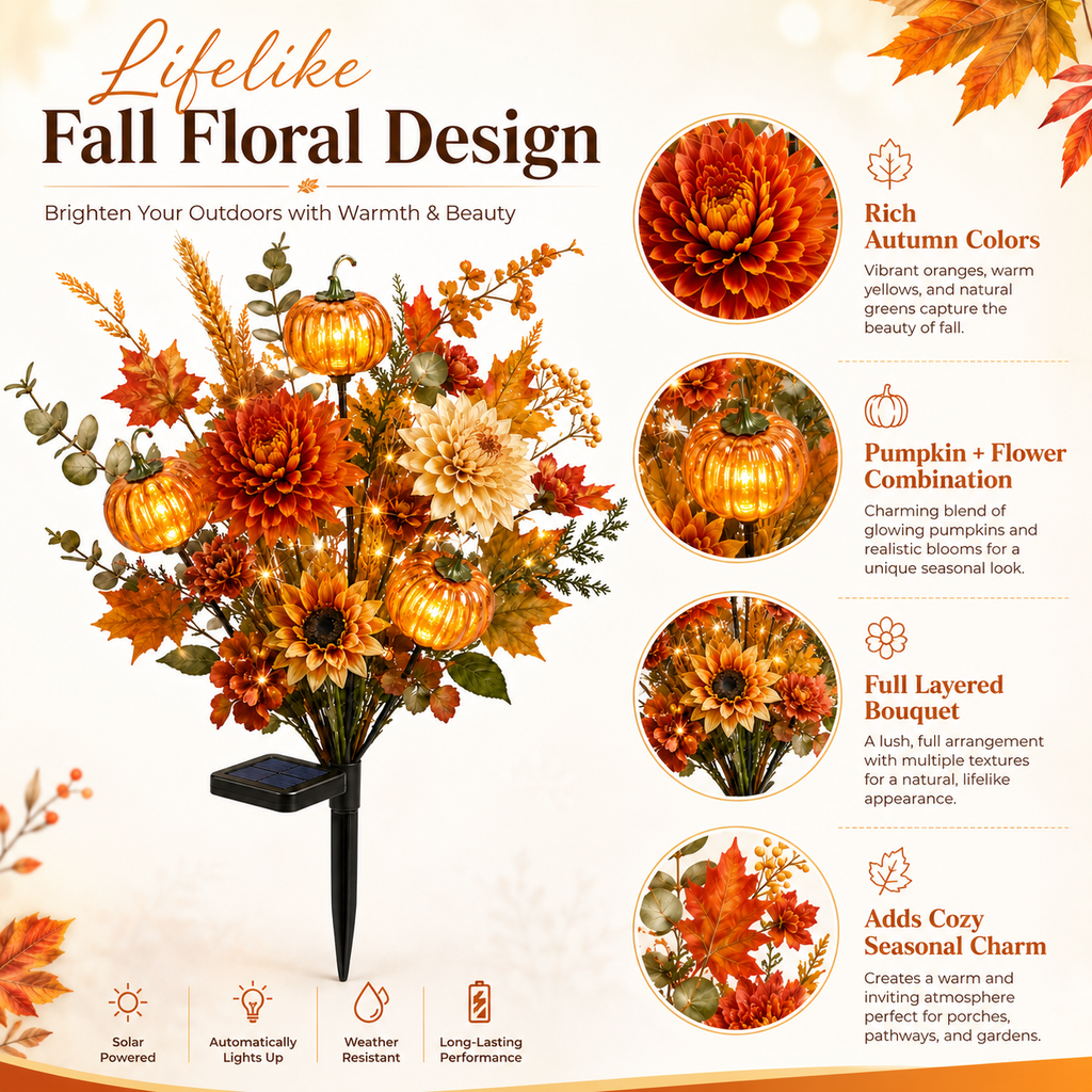 🌻 Solar Pumpkin Garden Stake Lights – Fall Artificial Flower Outdoor Decor