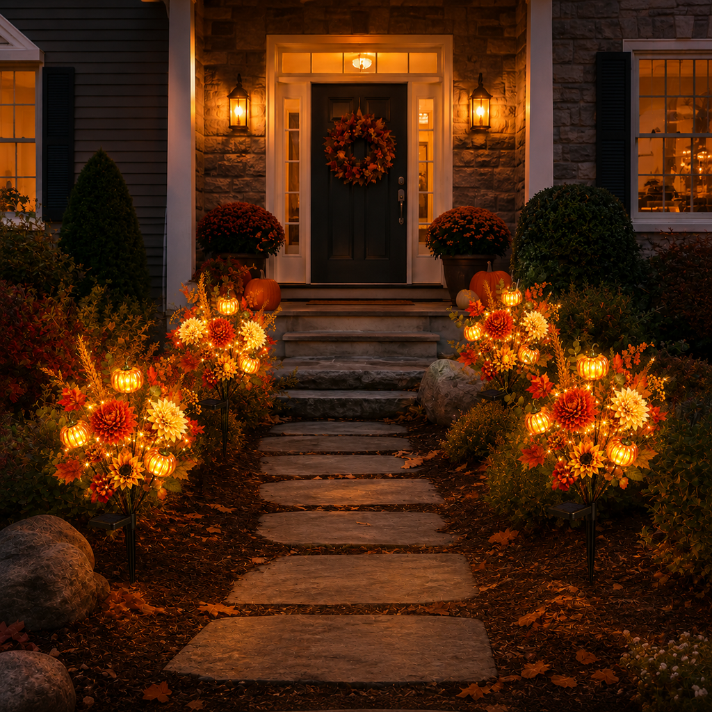 🌻 Solar Pumpkin Garden Stake Lights – Fall Artificial Flower Outdoor Decor