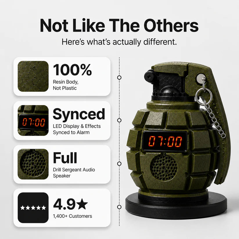 💣Military Grenade Drill Sergeant Alarm Clock