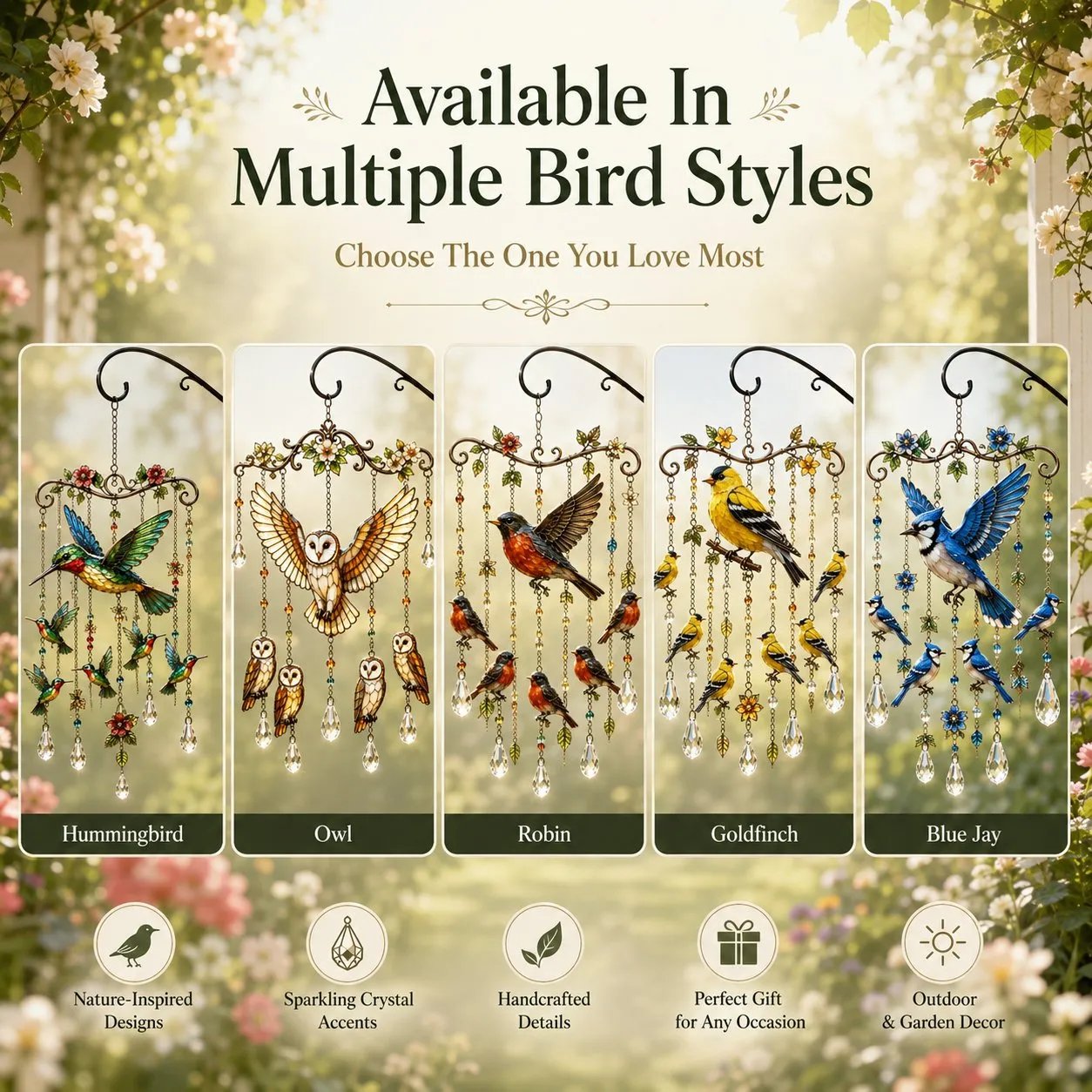 🐦Elegant Hummingbird Garden Wind Chime Suncatcher