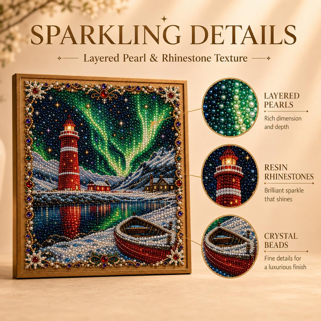✨ Aurora Lighthouse DIY Pearl Painting –  Sparkling Winter Landscape Decor