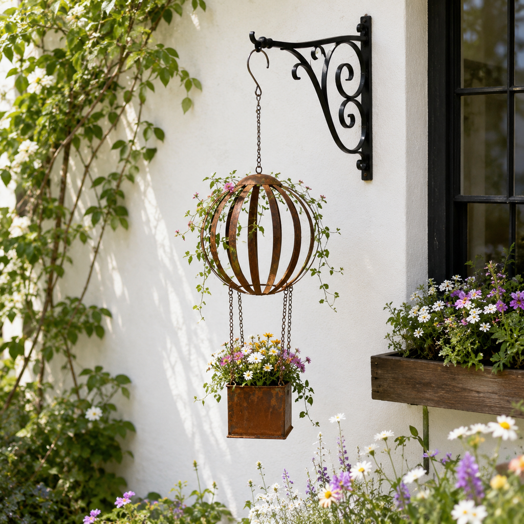 Vintage Hot Air Balloon Hanging Planter