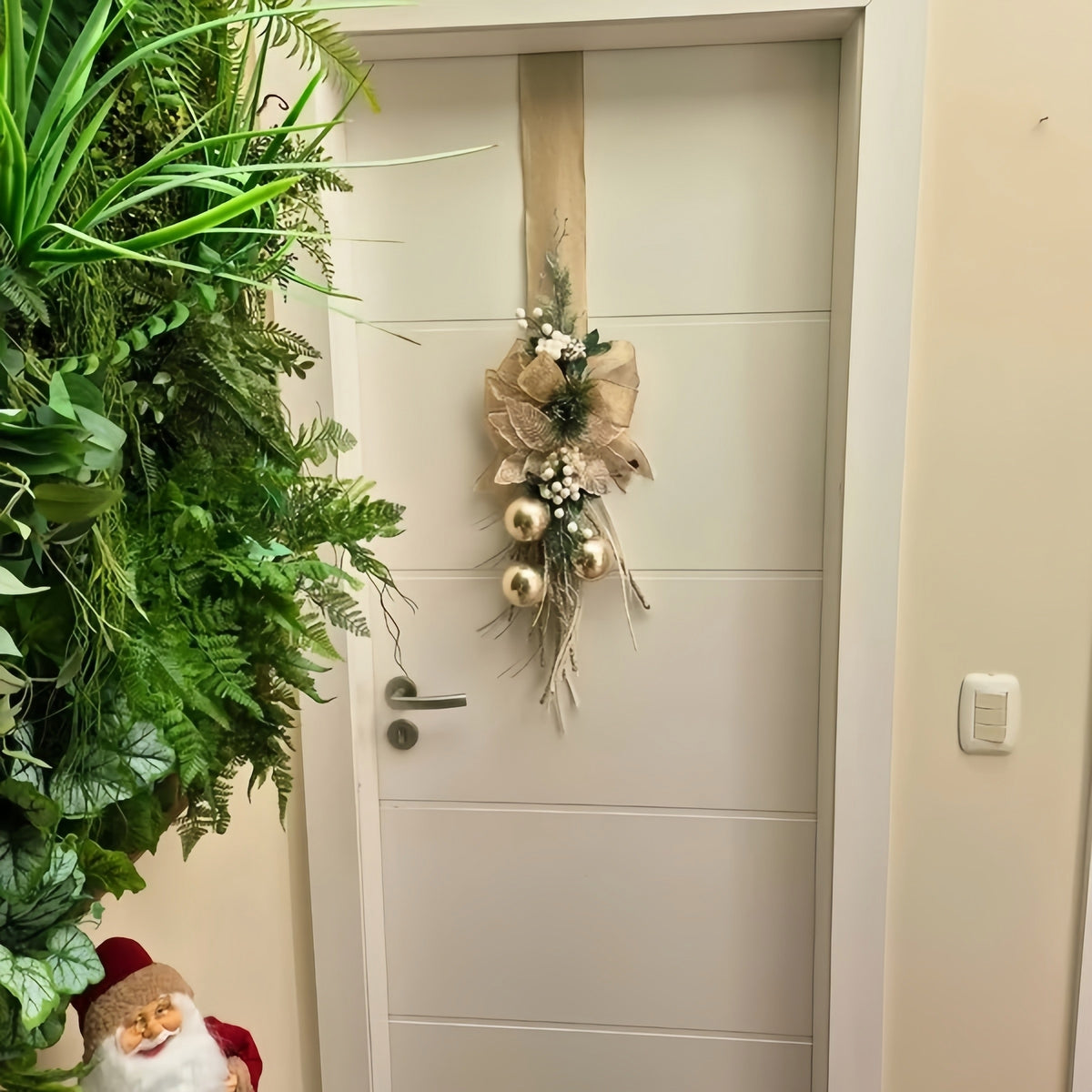 🎄Early Christmas Sale🔥Glam Gold Christmas Door Ribbon with Ornaments & Greenery