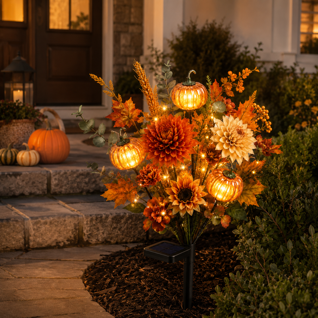 🌻 Solar Pumpkin Garden Stake Lights – Fall Artificial Flower Outdoor Decor