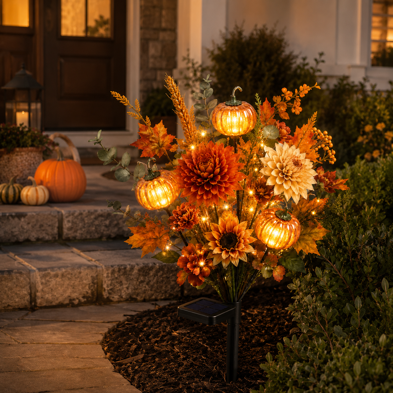 🌻 Solar Pumpkin Garden Stake Lights – Fall Artificial Flower Outdoor Decor
