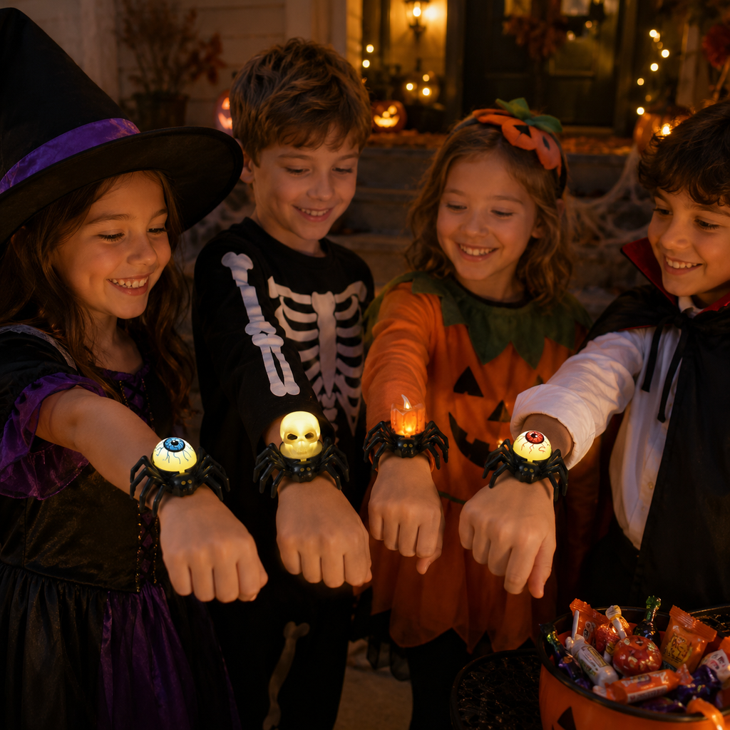 4-Pack Light-Up Spider Halloween Bracelets & Table Decor Set