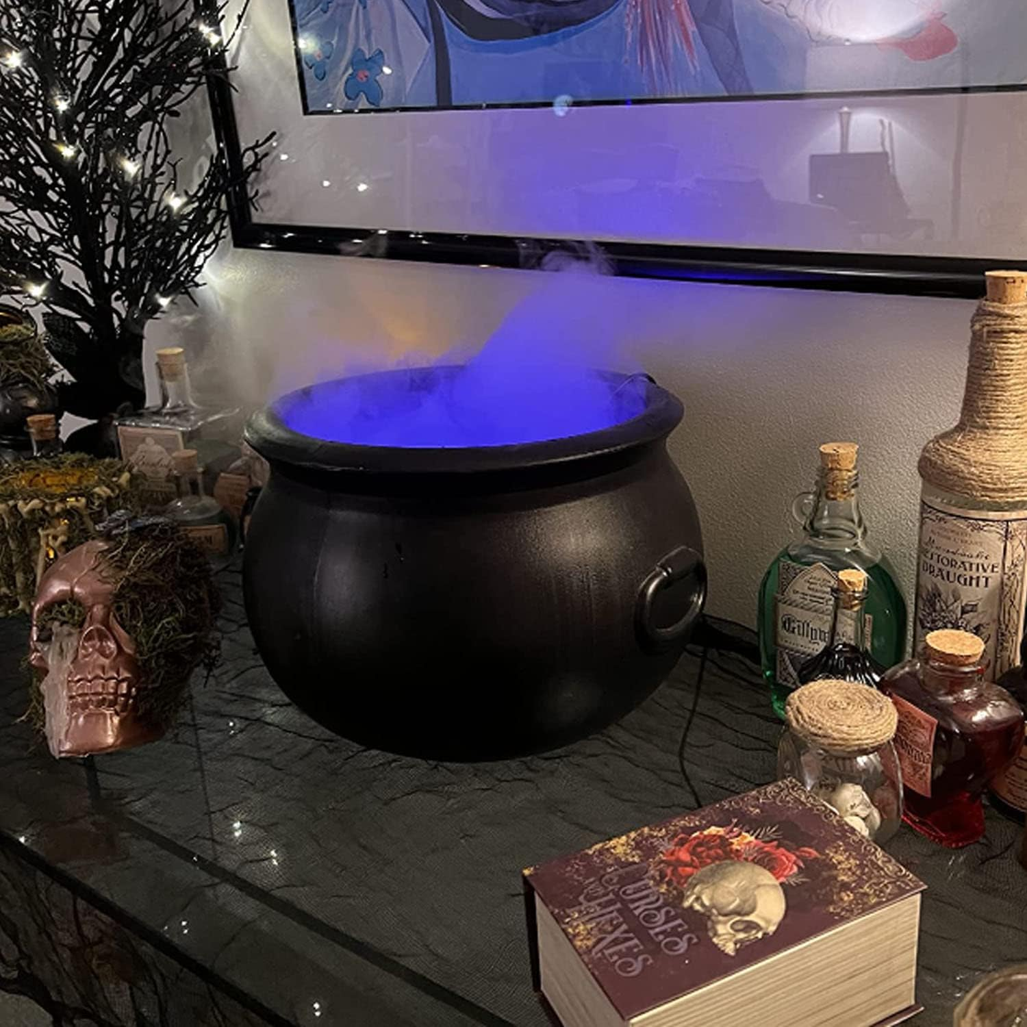 ✨Halloween Witch Pot Cauldron 12 Color Changing Mist Maker Smoke Fog Machine Party Prop