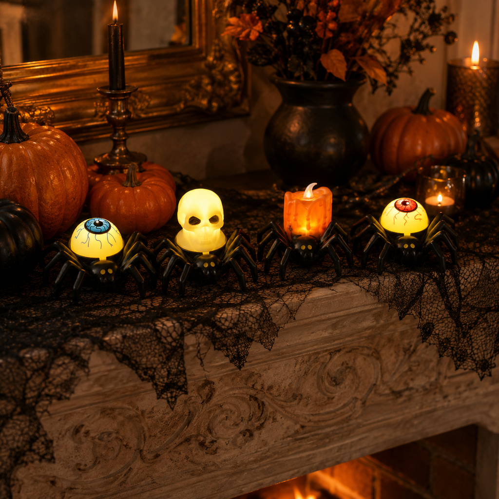 4-Pack Light-Up Spider Halloween Bracelets & Table Decor Set