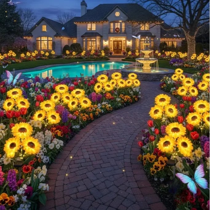 🌻 65K+ SOLD! 2026 UPGRADED Solar Sunflowers – Hyper-Realistic Petals, Stunning Shadow Projections & Dusk-to-Dawn Garden Mag