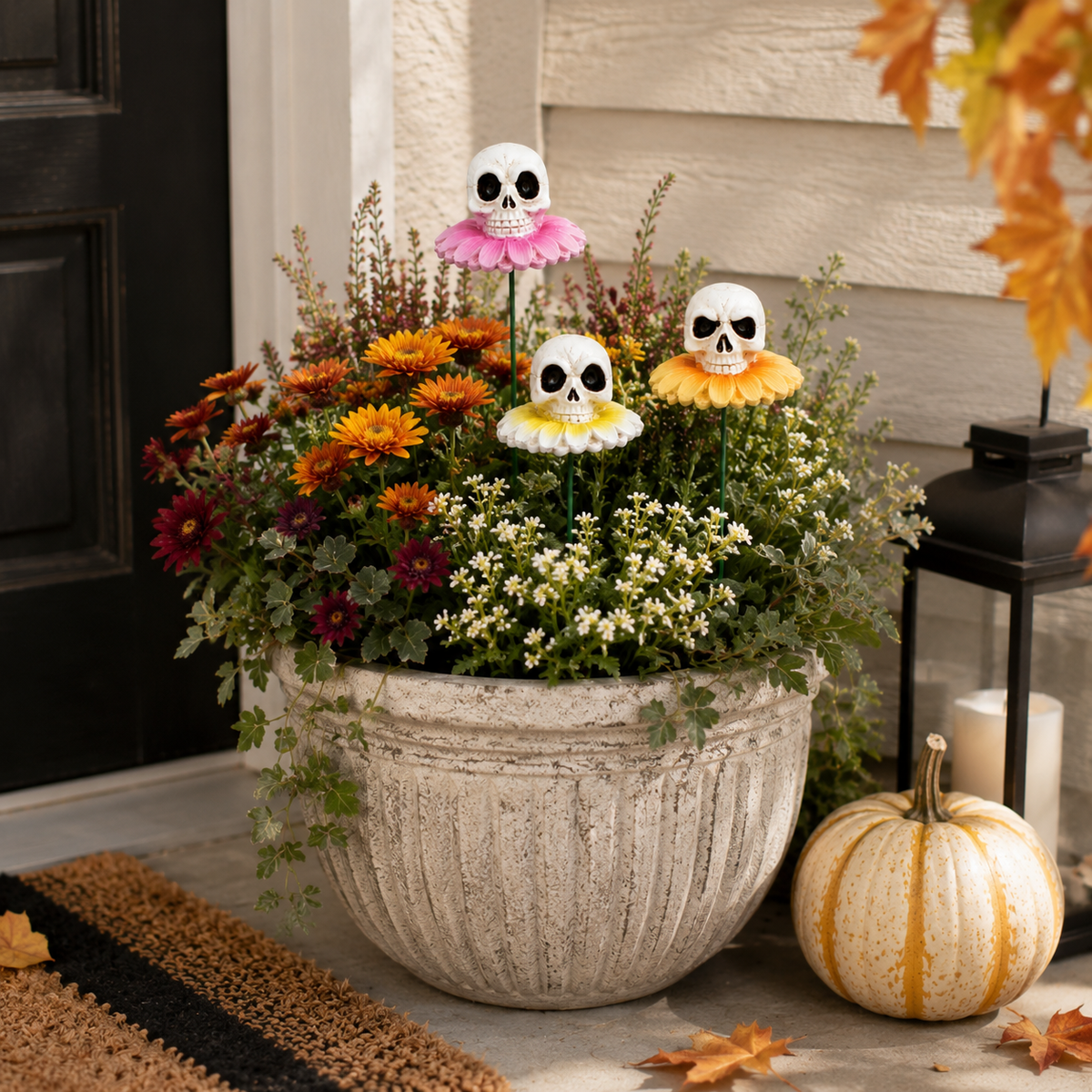 3pcs/Lot Gothic Dark Skull And Flower Figurine