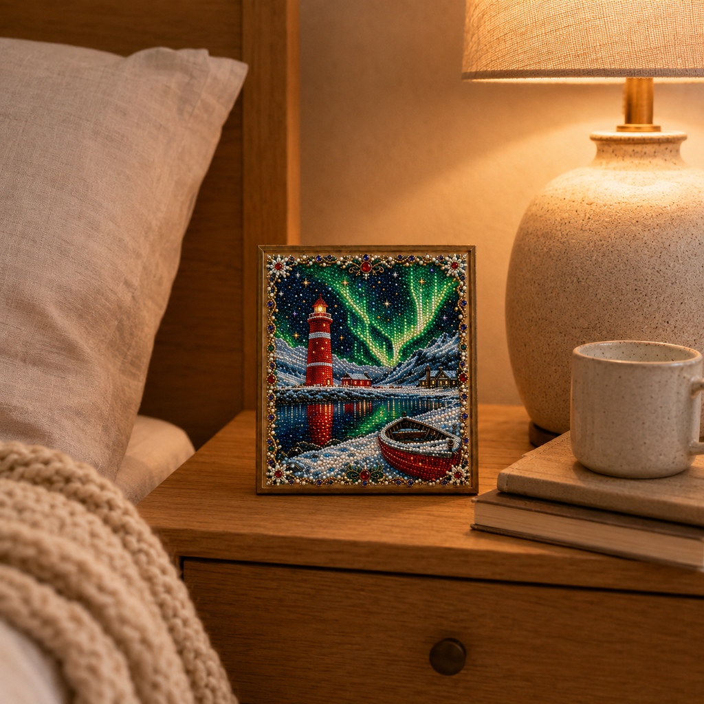 ✨ Aurora Lighthouse DIY Pearl Painting –  Sparkling Winter Landscape Decor