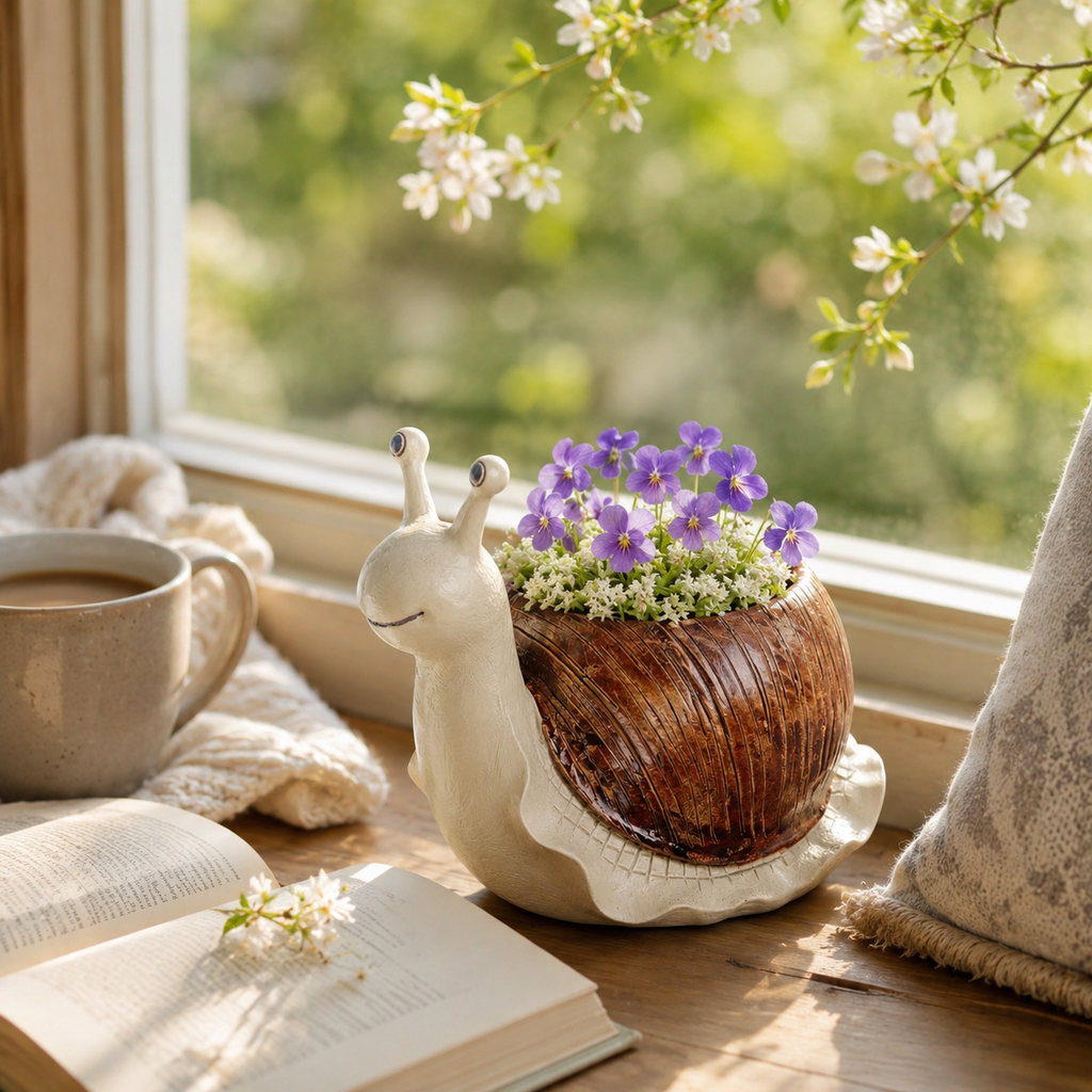 Whimsical Snail-Shaped Resin Flower Pot