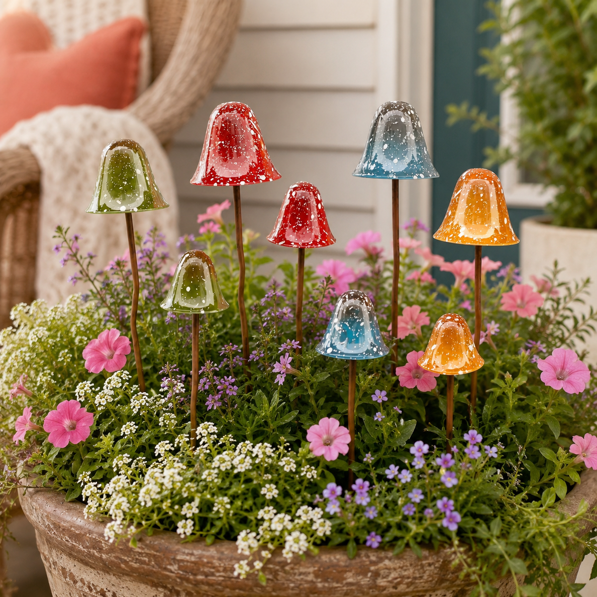 2-Piece Speckled Mushroom Garden Stakes