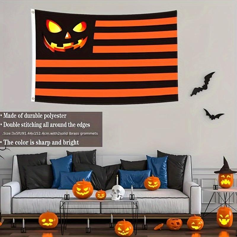 Halloween Pumpkin Stripe Garden Flag – Spooky Jack-O’-Lantern Porch Yard Banner Decor