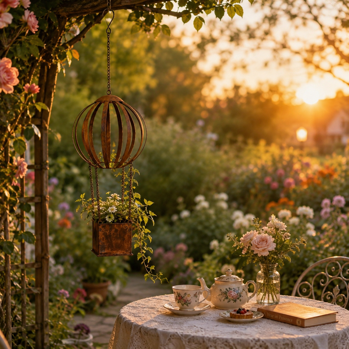 Vintage Hot Air Balloon Hanging Planter