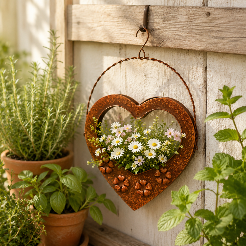 Rustic Heart Metal Hanging Planter