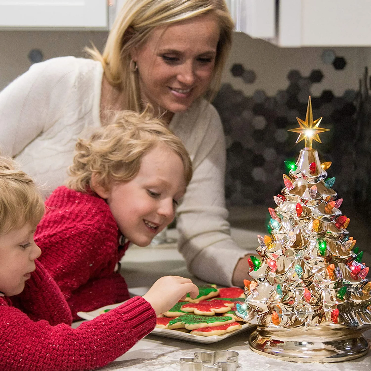 COLORED LIGHTS CHRISTMAS TREE-HANDCRAFTED AND HAND PAINTED