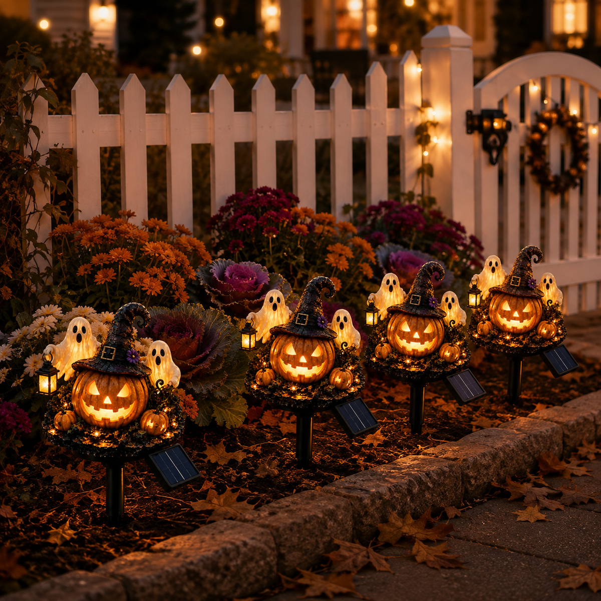 Solar Halloween Pumpkin Ghost Garden Stake Light