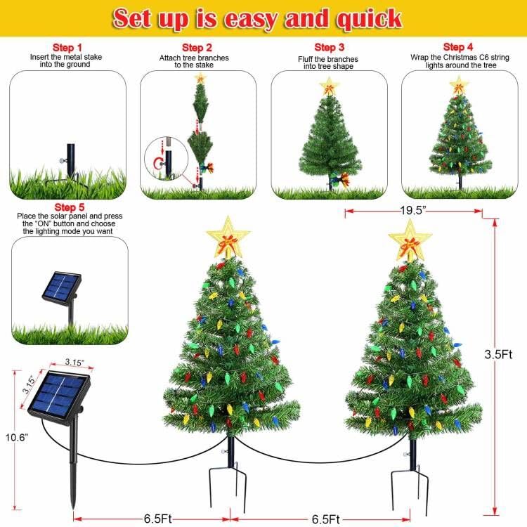 Set of 2 Pre-Lit Christmas Tree with Multicolor LED Solar Lights