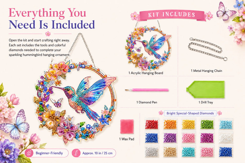 ☀️LAST DAY 70% OFF🌈 - Hummingbird Diamond Art Hanging Ornament Kit