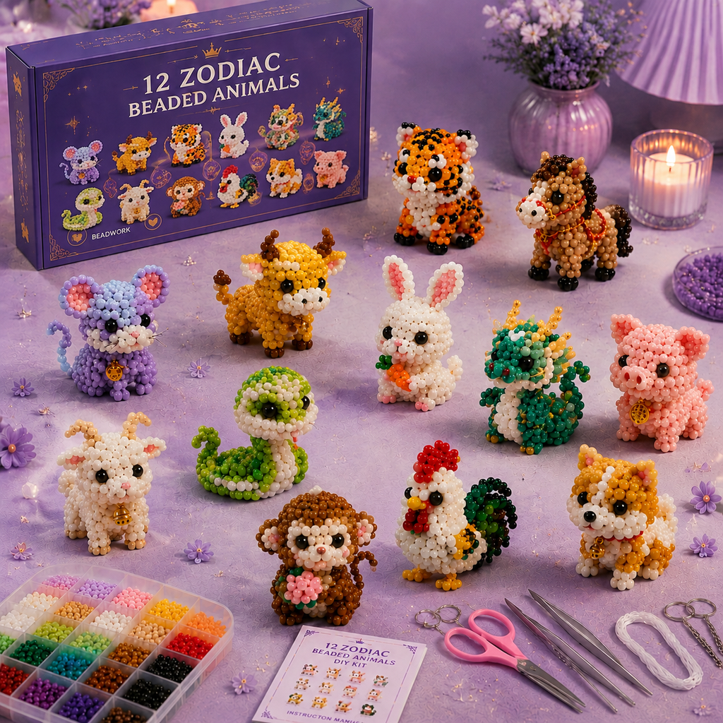 🔥 Last Day 57% OFF ＆ Buy 3 Get 1 Free✨ 12 Zodiac Beaded Animals DIY Kit