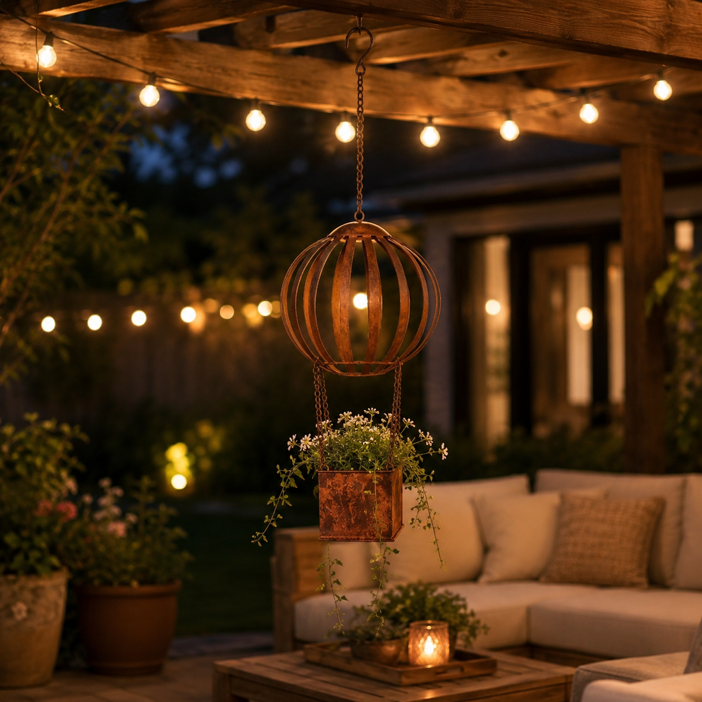 Vintage Hot Air Balloon Hanging Planter