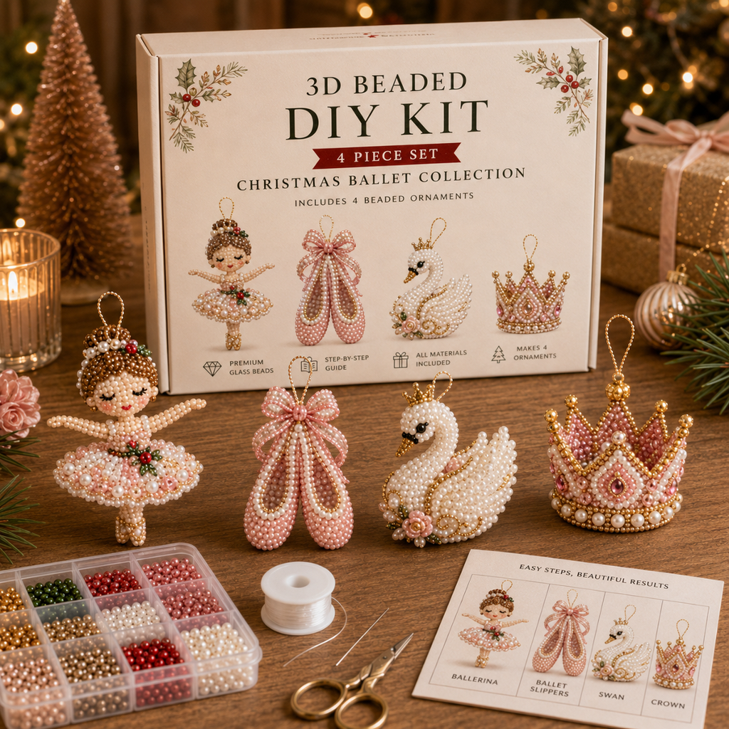 🧘 Relaxing & Beginner-Friendly-💎4-Piece 3D Beaded Christmas Ornament DIY Kit (❤As Seen in the Video)