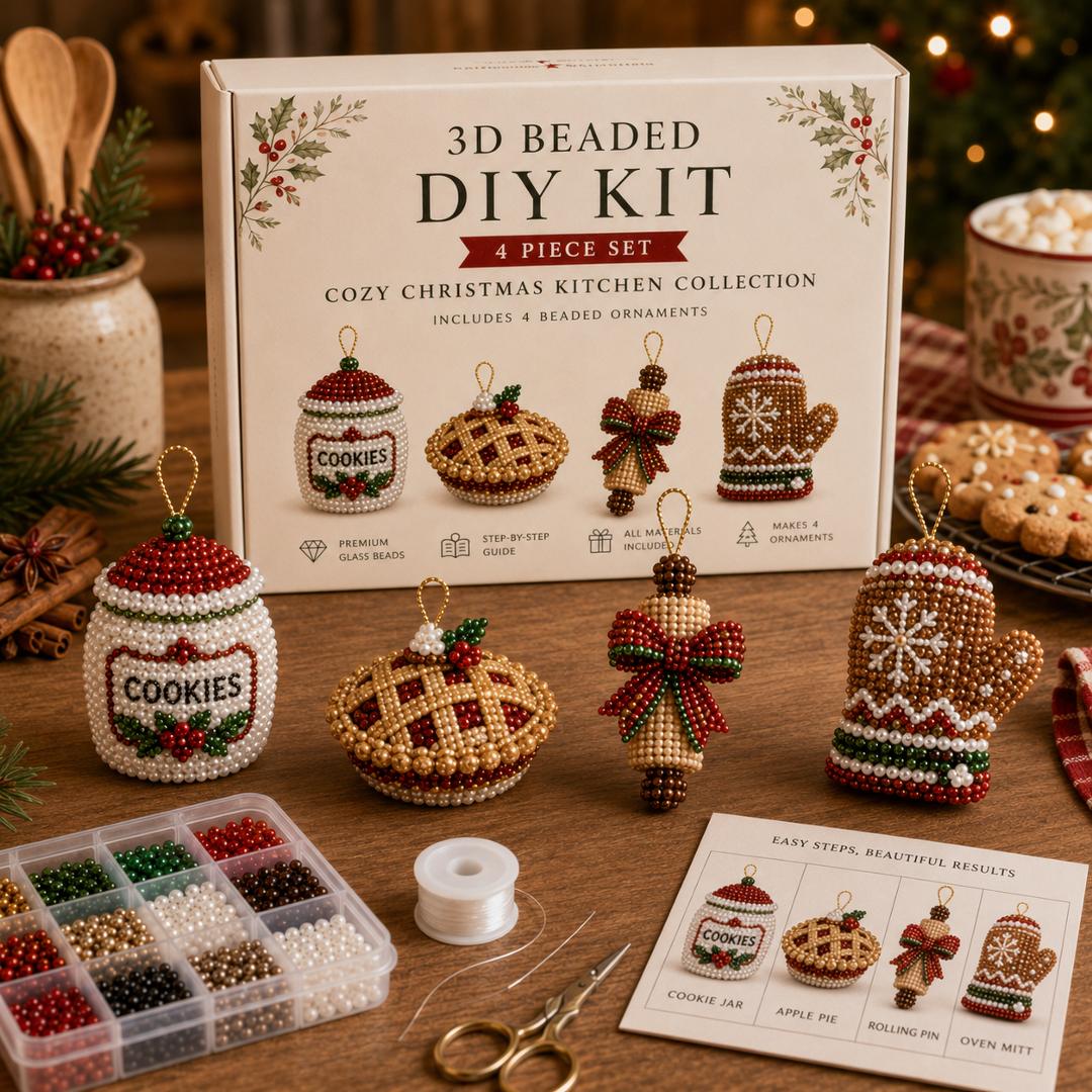 🧘 Relaxing & Beginner-Friendly-💎4-Piece 3D Beaded Christmas Ornament DIY Kit (❤As Seen in the Video)