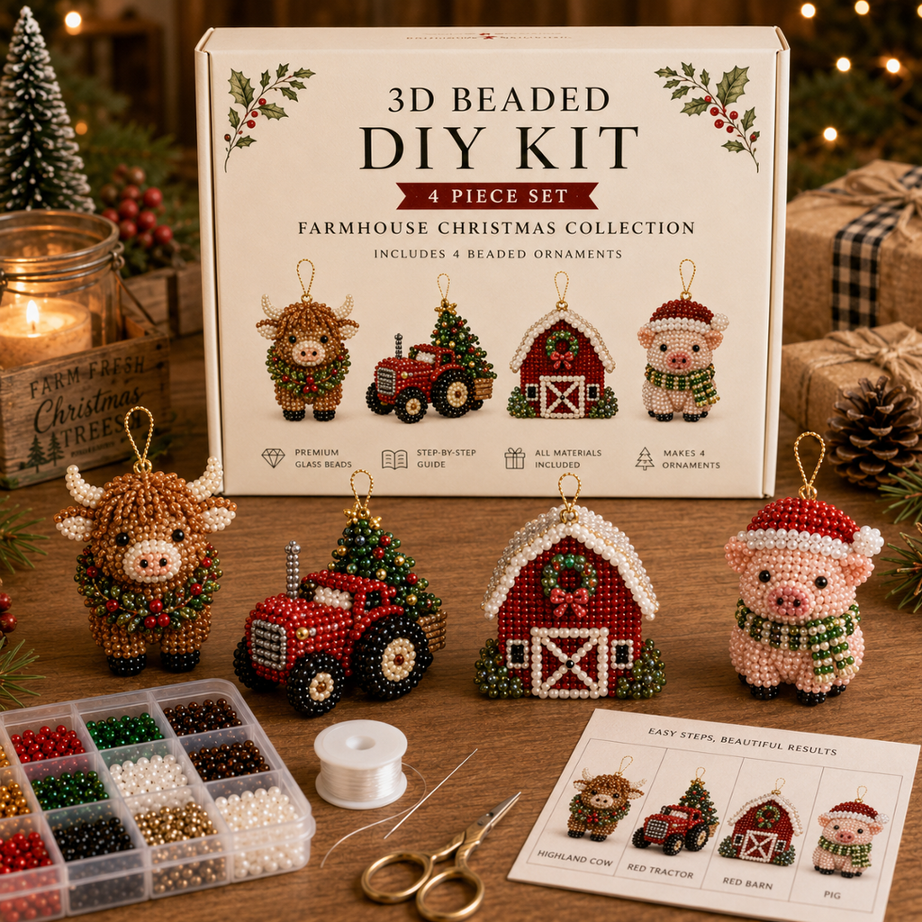 🧘 Relaxing & Beginner-Friendly-💎4-Piece 3D Beaded Christmas Ornament DIY Kit (❤As Seen in the Video)