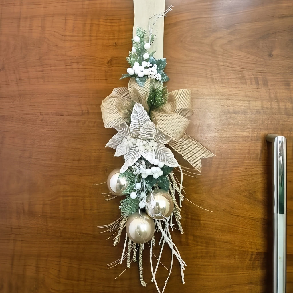 🎄Early Christmas Sale🔥Glam Gold Christmas Door Ribbon with Ornaments & Greenery