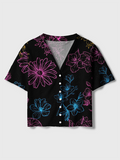 Glowing Sketch Flowers Crochet Button Down Cardigan