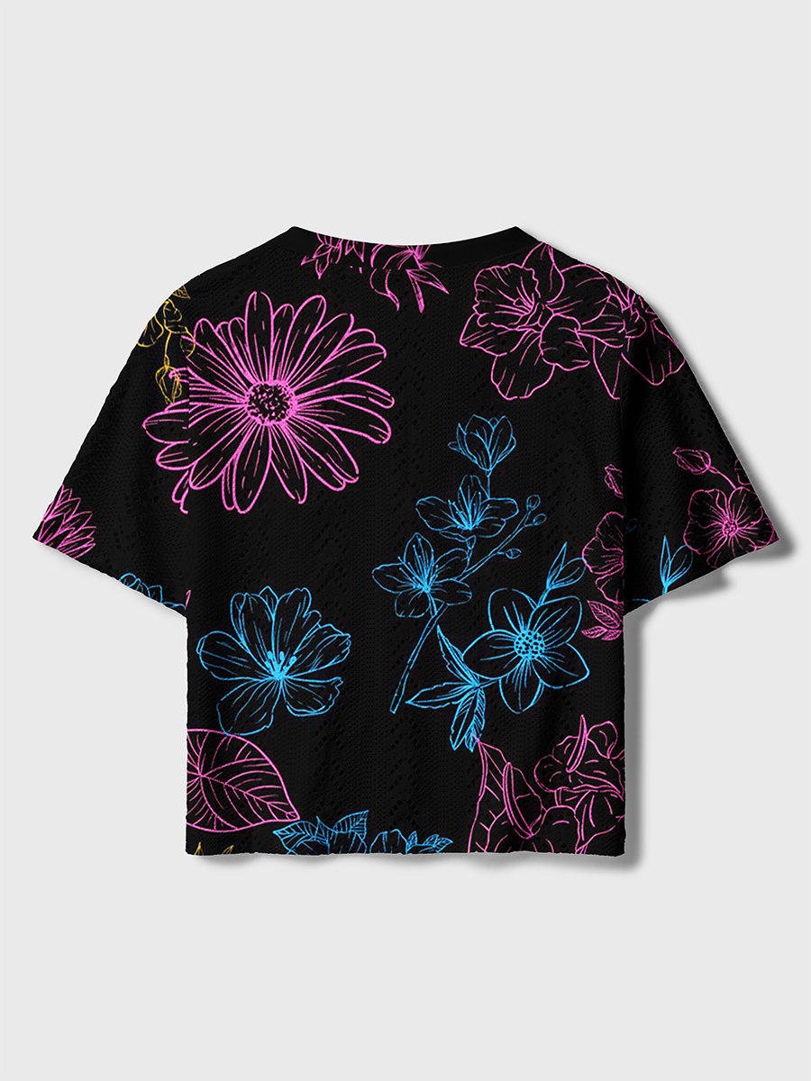 Glowing Sketch Flowers Crochet Button Down Cardigan