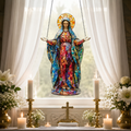 Virgin Mary Acrylic Window Hanging Decor, Stained Glass Style Religious Suncatcher Ornament with Chain, Catholic Christian Gift for Home, Church, Prayer Room, Christmas and Easter
