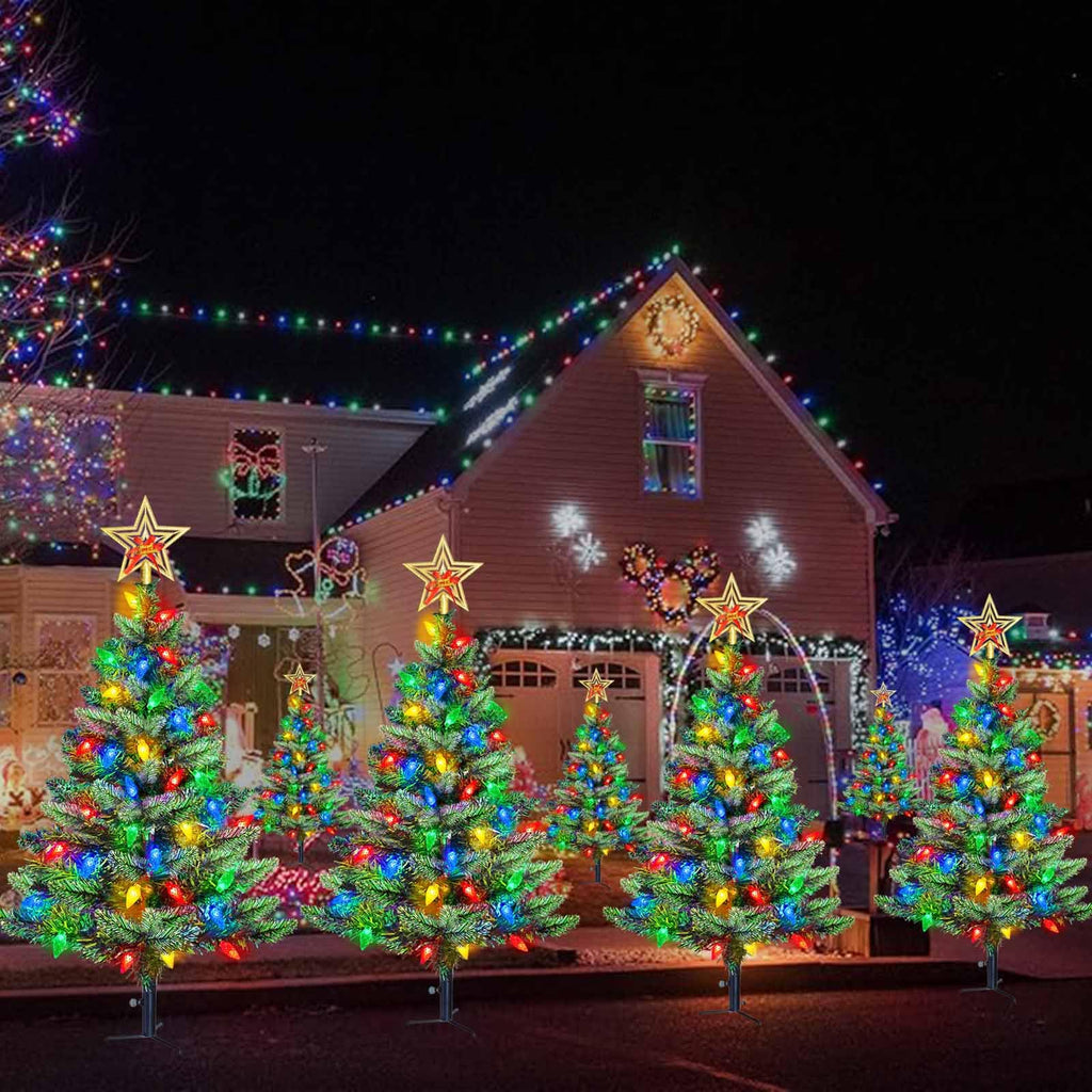 Set of 2 Pre-Lit Christmas Tree with Multicolor LED Solar Lights