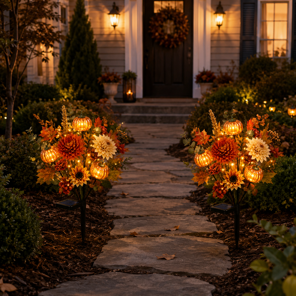 🌻 Solar Pumpkin Garden Stake Lights – Fall Artificial Flower Outdoor Decor