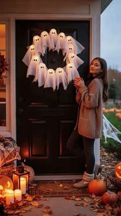 👻Halloween Glowing Ghost Wreath