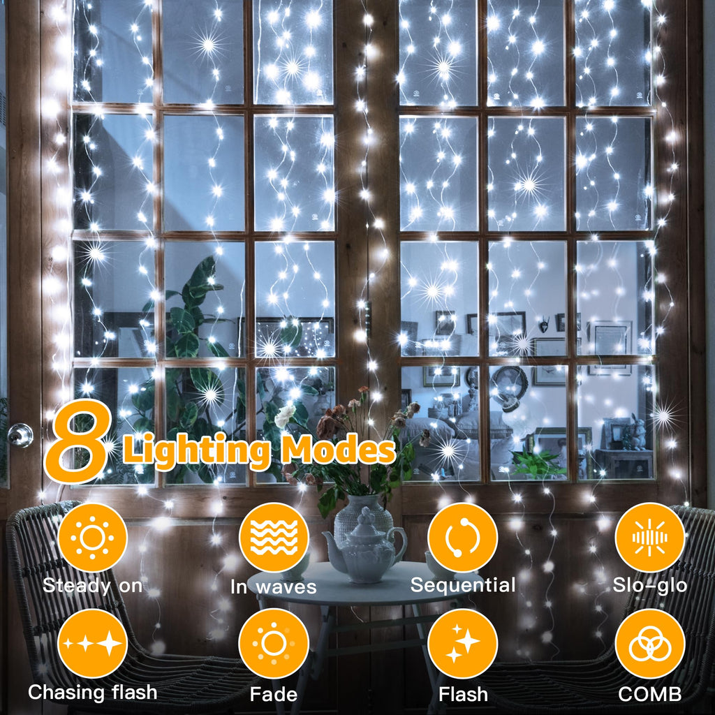 10FT/20FT Christmas Curtain Fairy Lights with Remote Control
