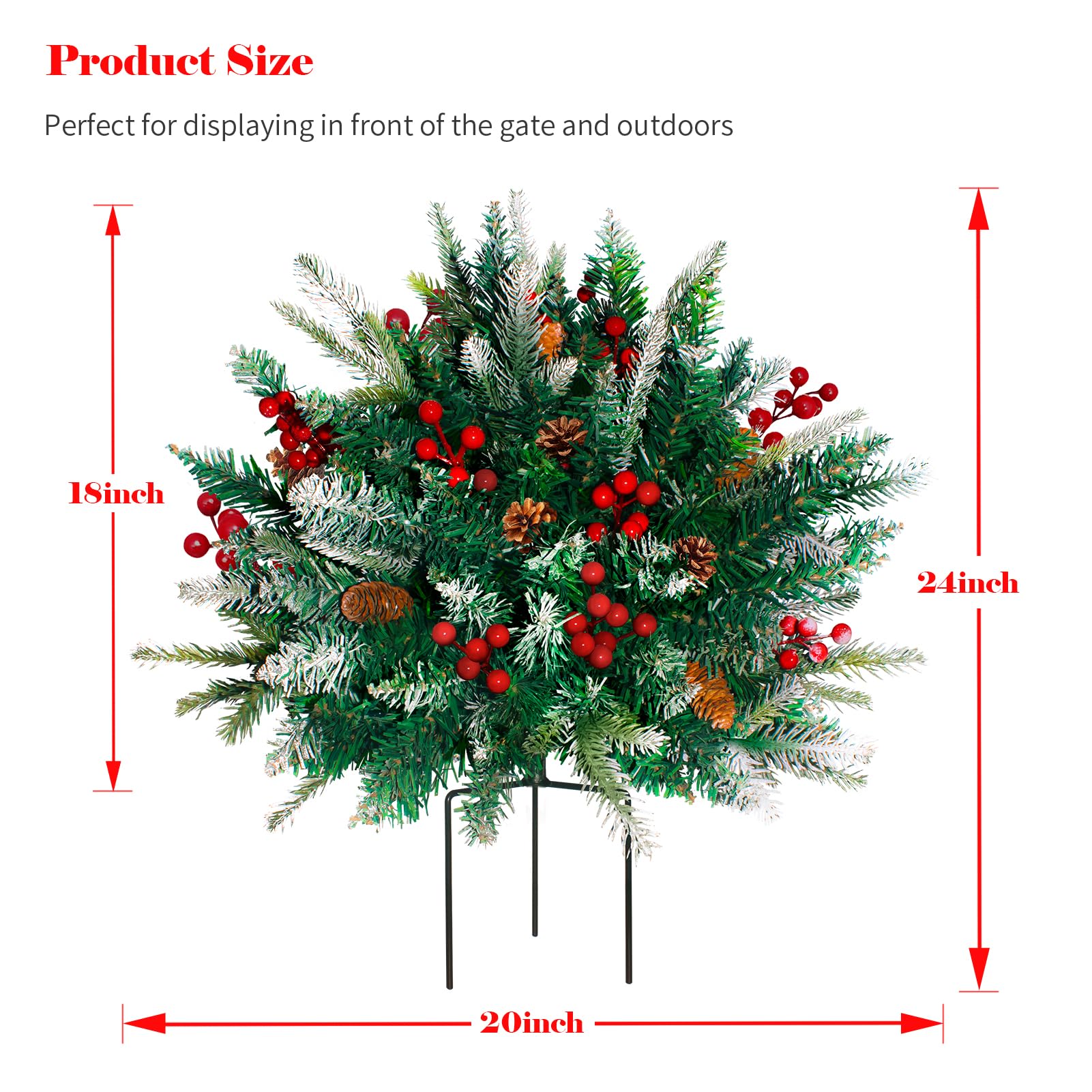 24"Pre-Lit Artificial Xmas Pine Tree with Red Berries, Cones and Metal Tripod Stake