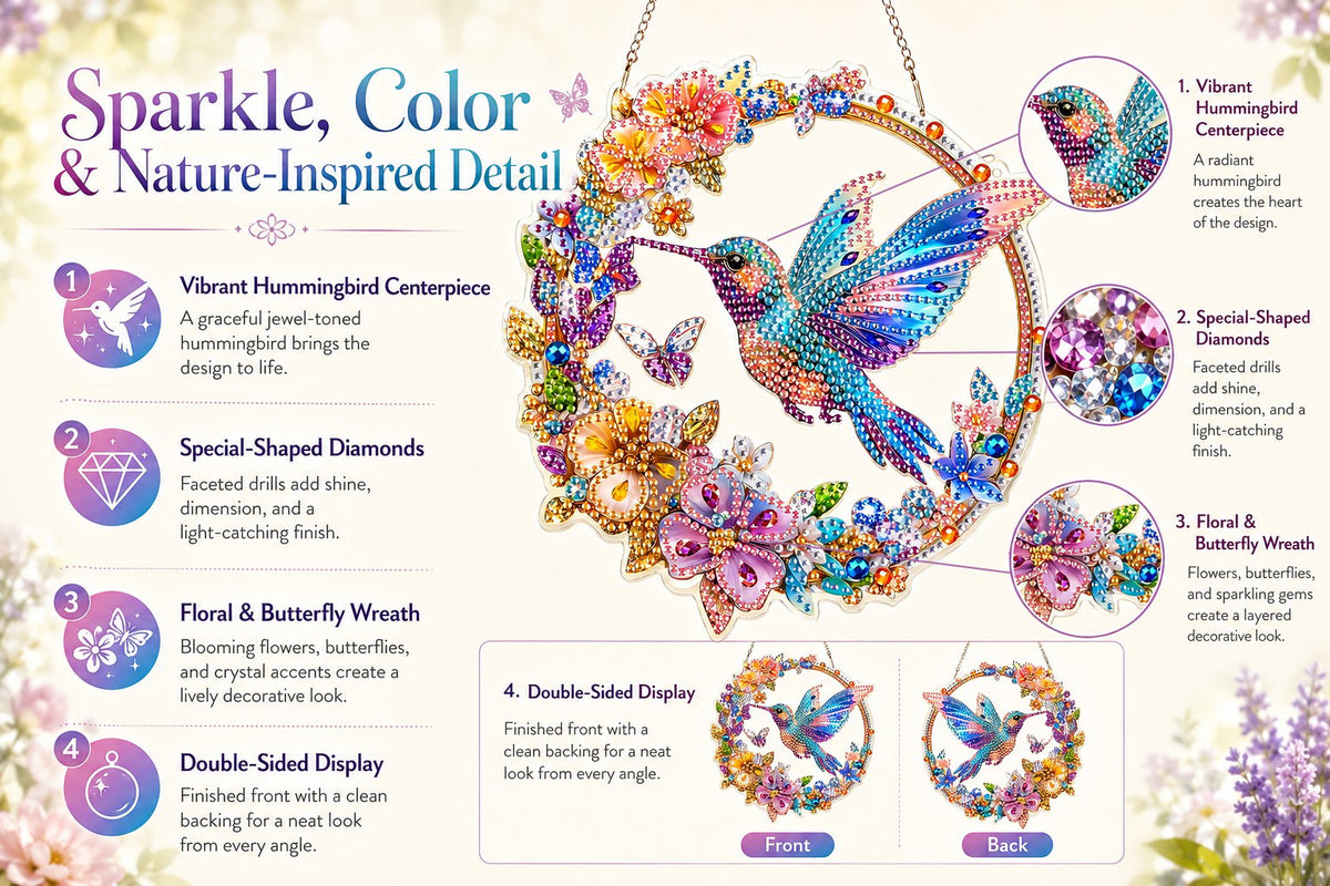 ☀️LAST DAY 70% OFF🌈 - Hummingbird Diamond Art Hanging Ornament Kit