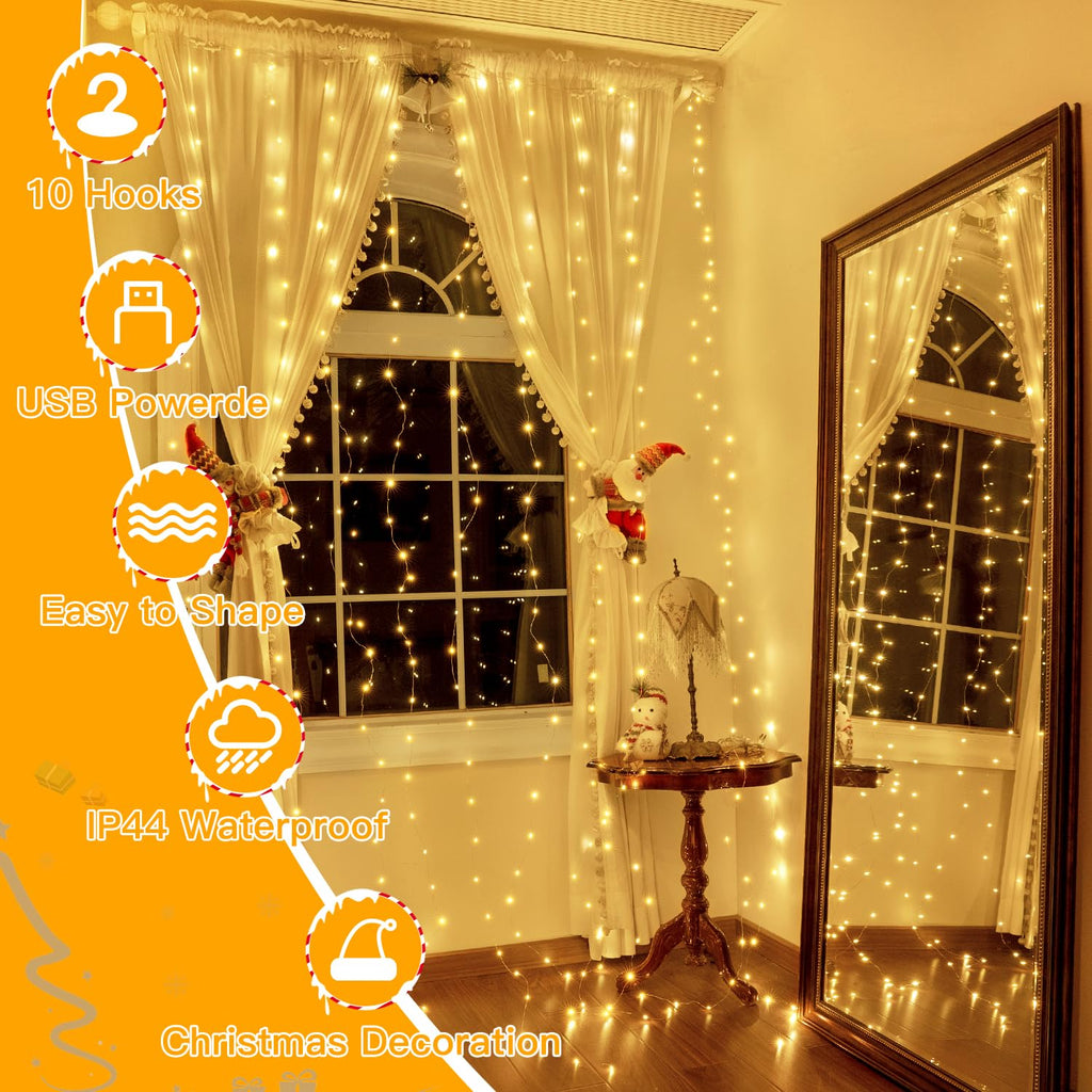10FT/20FT Christmas Curtain Fairy Lights with Remote Control
