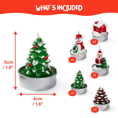 15 Mini Christmas Tealight Candles in 5 Assorted Designs