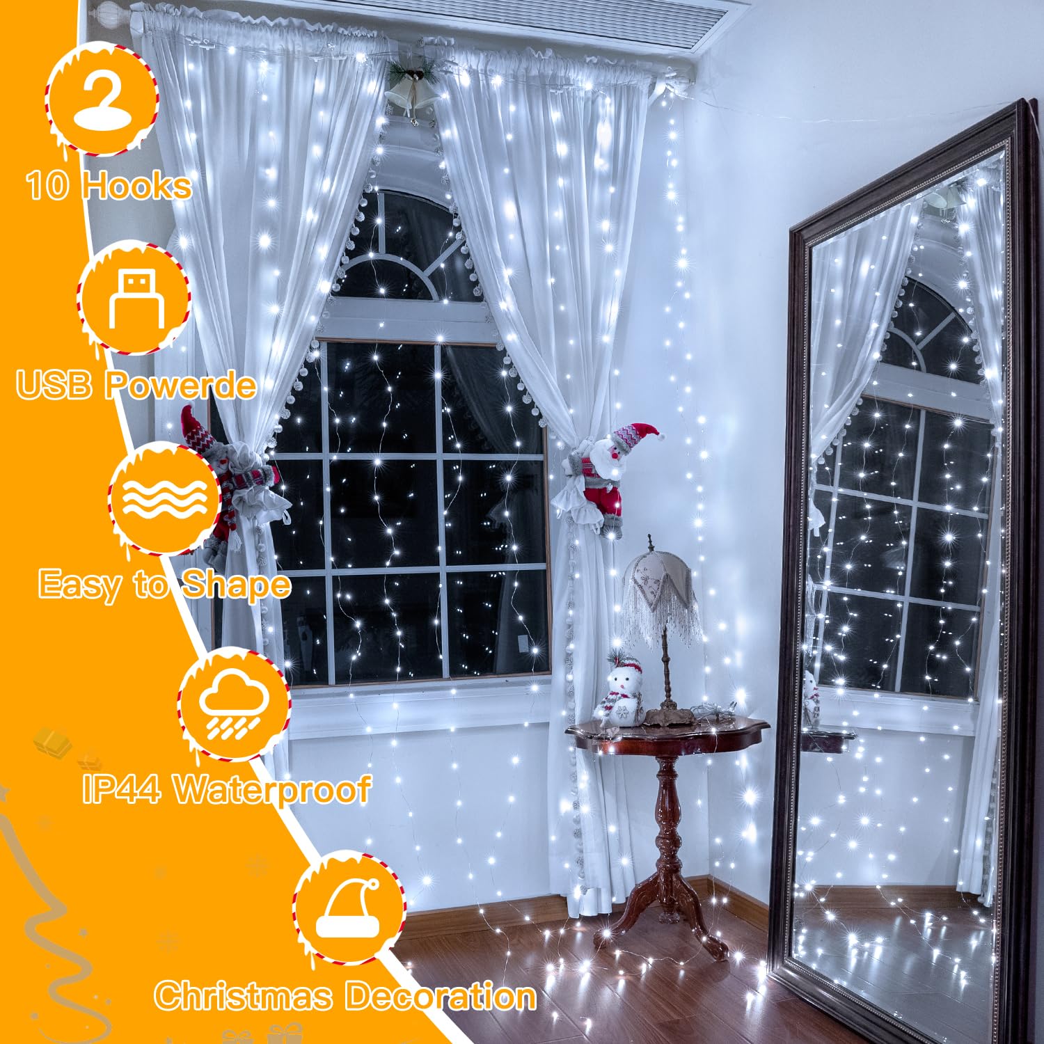 10FT/20FT Christmas Curtain Fairy Lights with Remote Control