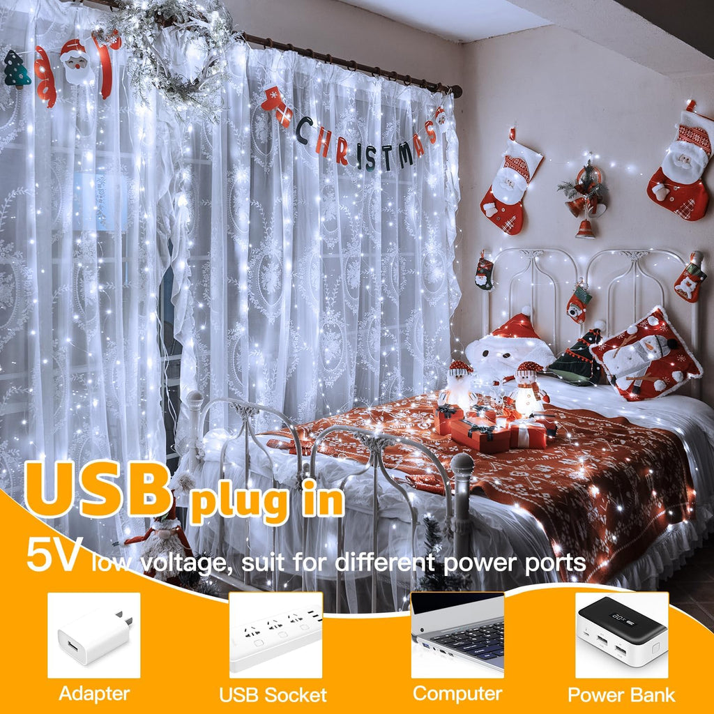 10FT/20FT Christmas Curtain Fairy Lights with Remote Control