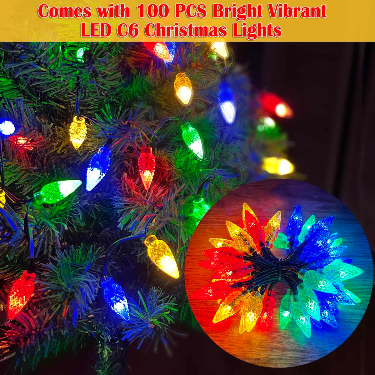 Set of 2 Pre-Lit Christmas Tree with Multicolor LED Solar Lights